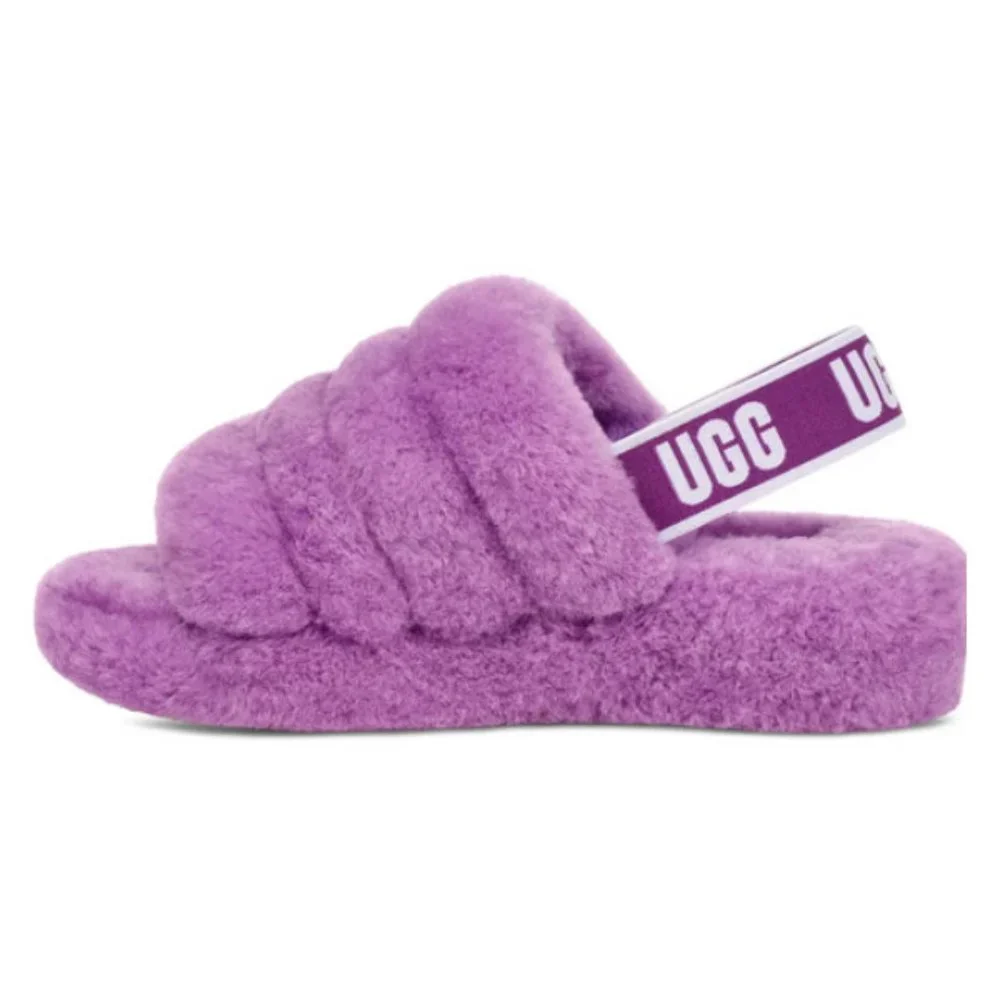 NEW UGG Size 9 Women's Fluff Yeah Genuine Shearling Slingback Sandal, Purple Sky - Picture 5 of 6